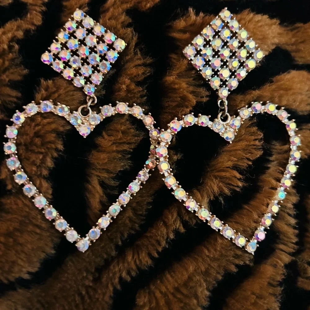 Iridescent Heart Drop Earrings - Picture 2 of 2